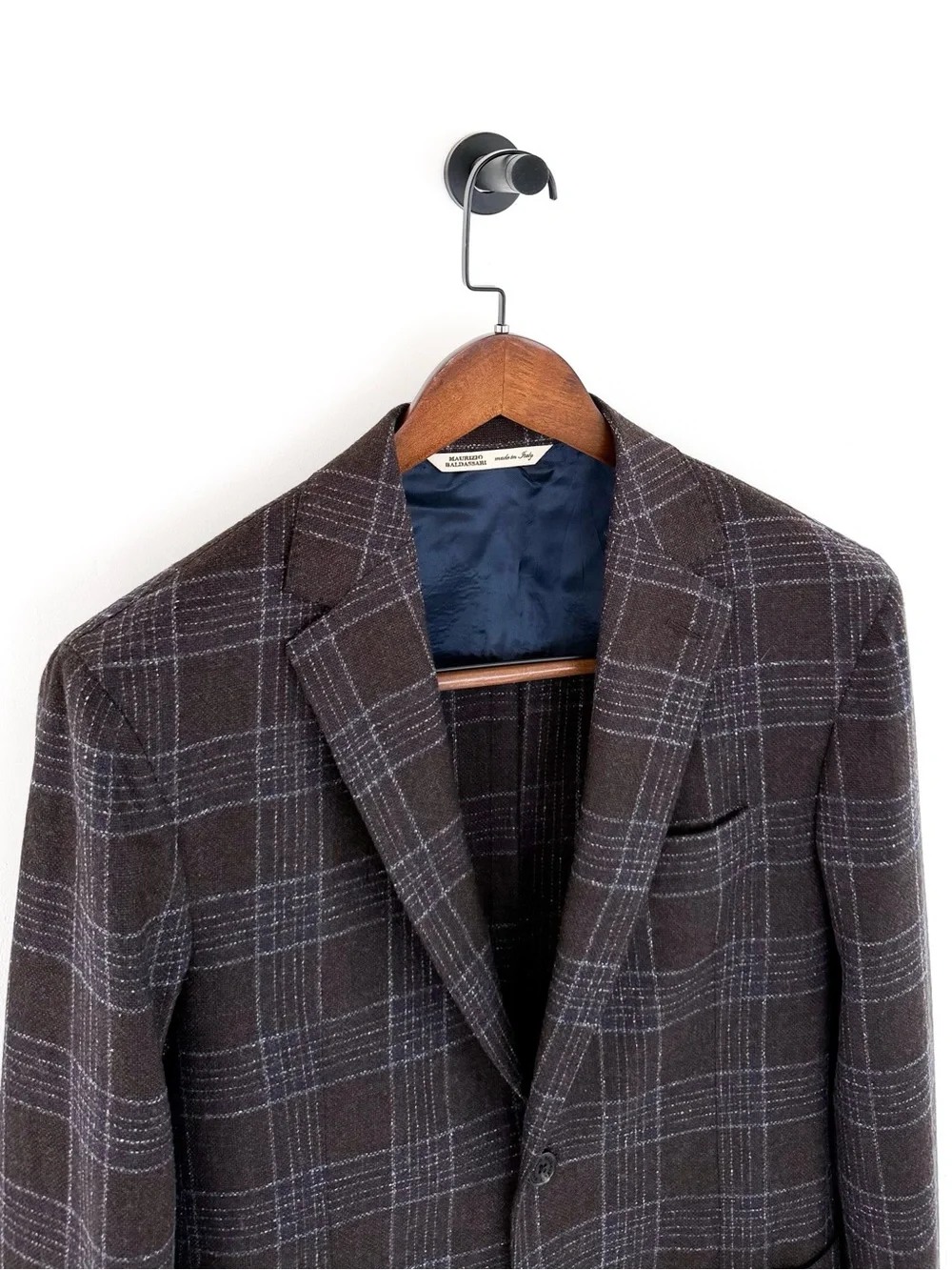 New Maurizio Baldassari Italian Wool Plaid Sport Coat Blazer Men's Brown Blue 40
